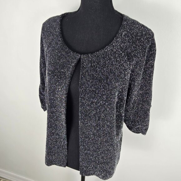 Perceptions Petite Cardigan Womens 16P Black Metallic Ruched Sleeve Shrug - Picture 7 of 15